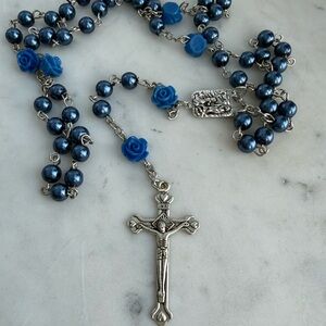 Blue and Silver Rosary Beads
